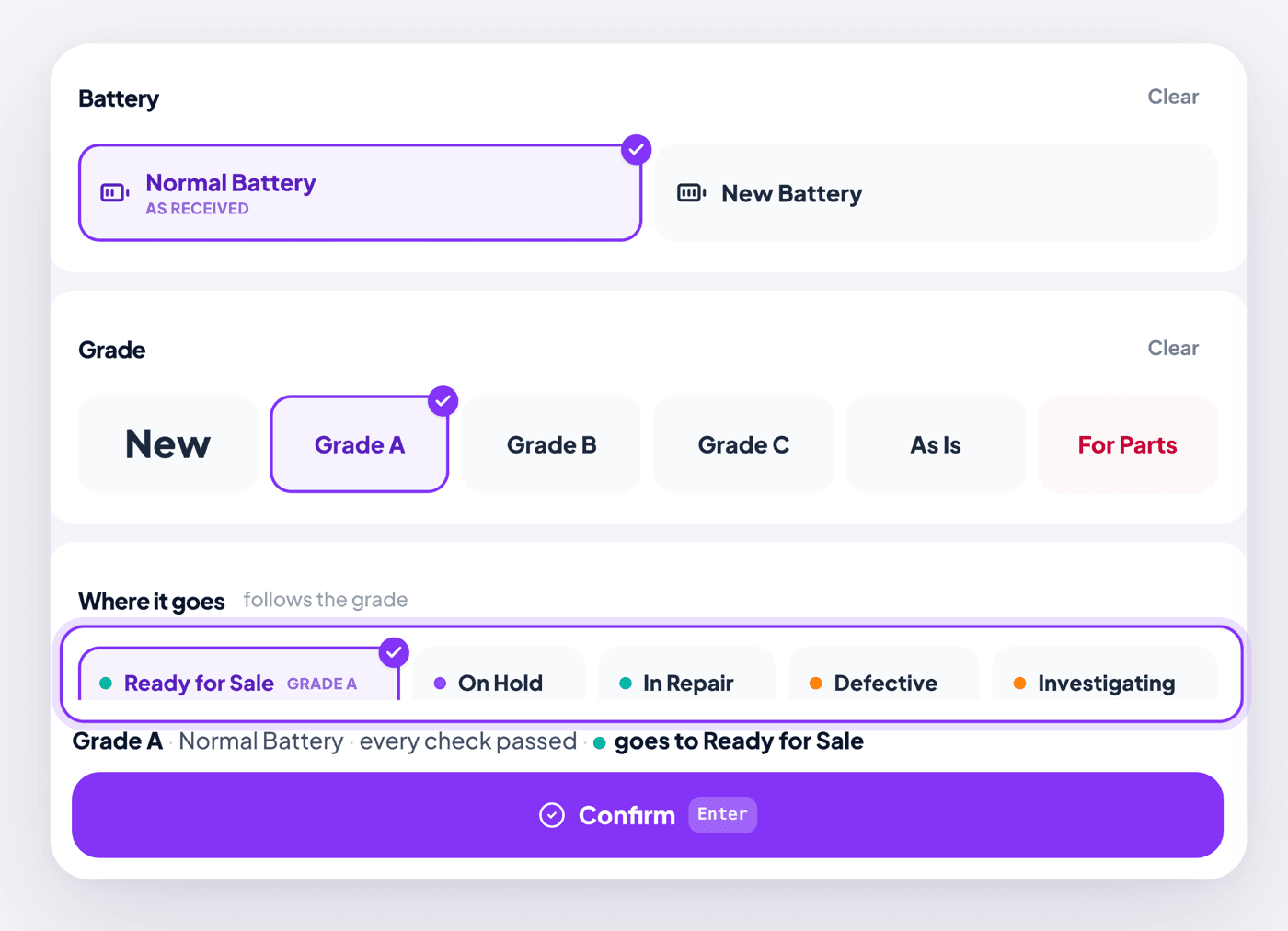 The quality check in MARGIXA: battery, grade A, and where the device goes next, Ready for Sale.